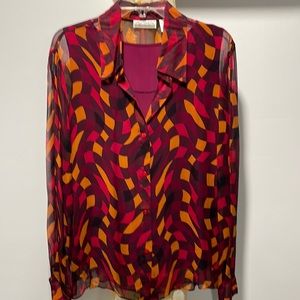 NWOT NYC Design Co Silk Geometric Design Blouse Size XL
